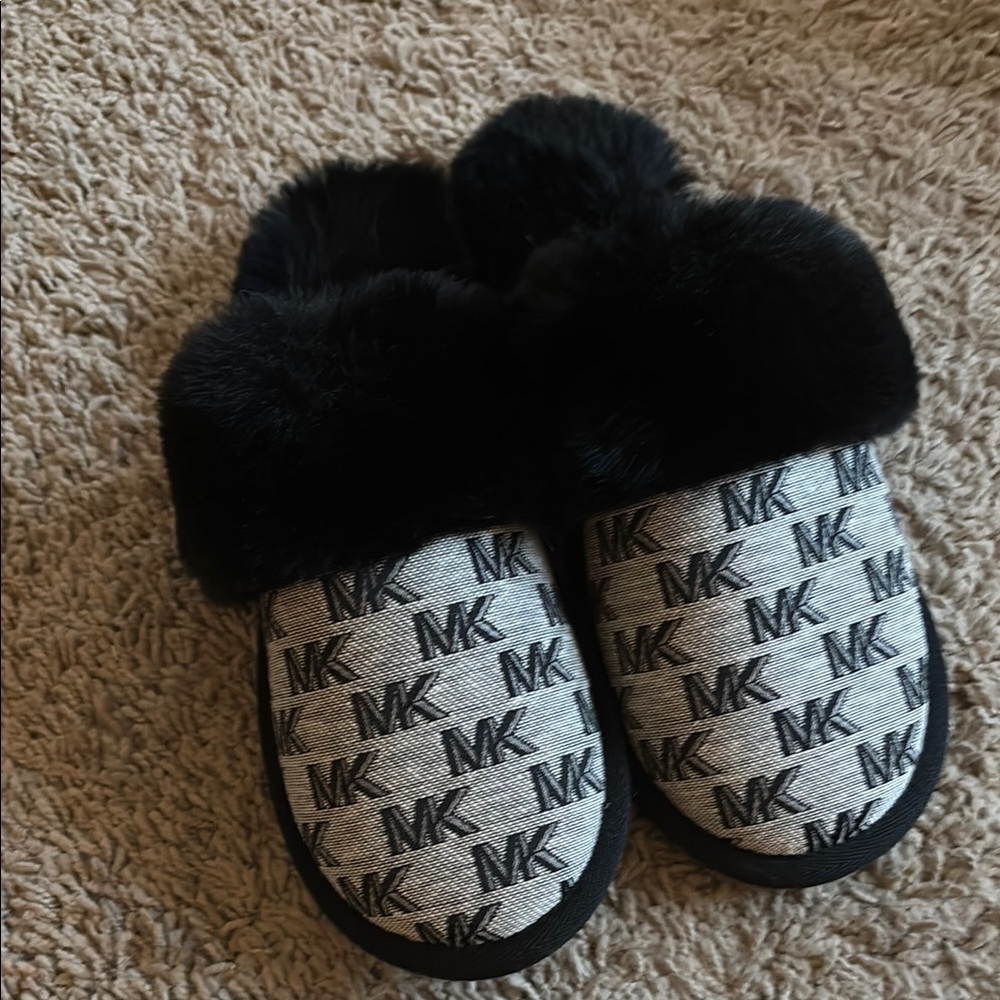 Michael Kors Black and Gray Logo Slippers